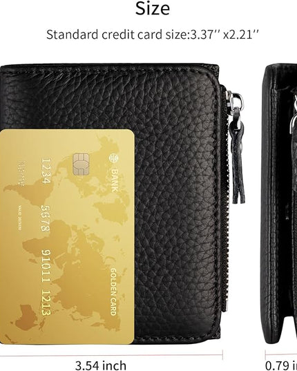ilovever Small Wallet Women Soft Leather RFID Blocking Card Holder with Zipper Pocket Bifold wallet,Black
