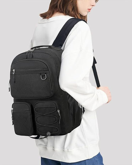 Lohol Water Resistant Daypack with Mulitiple Pockets for School Travel Outdoor College, 15.6 inch Laptop Backpack for Men and Women (Black)