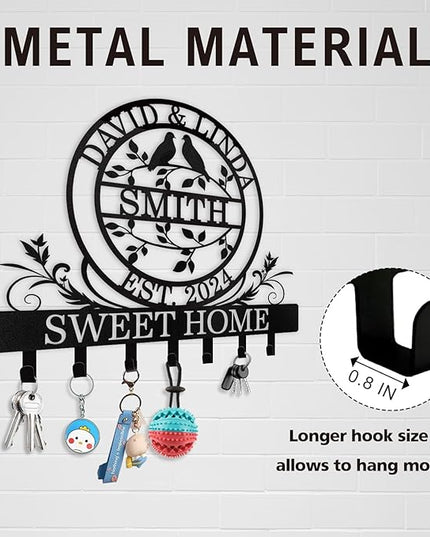Dyoart Key Holder for Wall, Personalized Couple's Name Key Rack Coat Rack, Metal Key Holder Wall Mount for Housewarming Gifts, Key Hook Wall Hanging Bedroom Hallway Decor