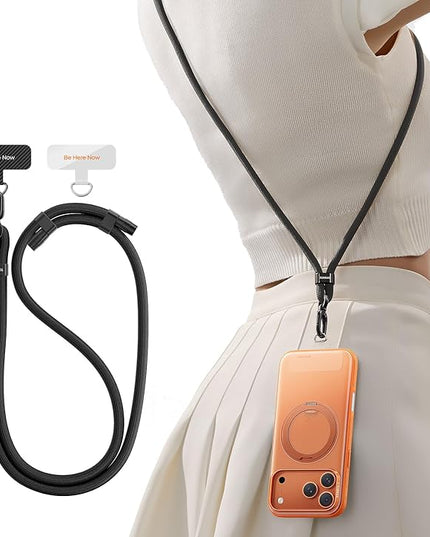 TORRAS Phone Lanyard Crossbody with 2 Phone Tabs, Adjustable Anti Theft Phone Strap for All Phones, Premium Metal Buckles, Skin-Friendly, Universal Cell Phone Neck lanyard for Travel Essentials, Black