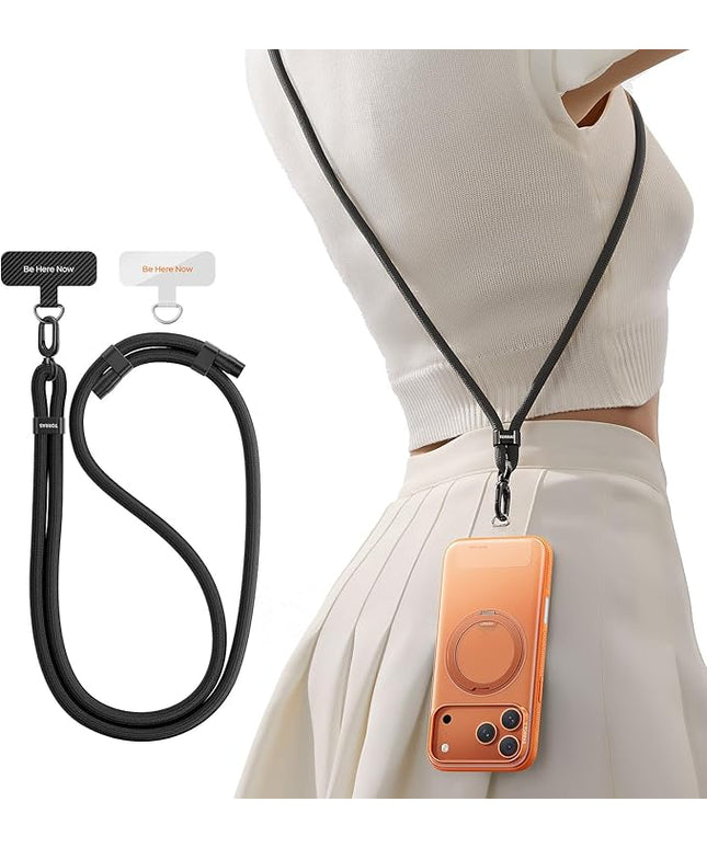 TORRAS Phone Lanyard Crossbody with 2 Phone Tabs, Adjustable Anti Theft Phone Strap for All Phones, Premium Metal Buckles, Skin-Friendly, Universal Cell Phone Neck lanyard for Travel Essentials, Black