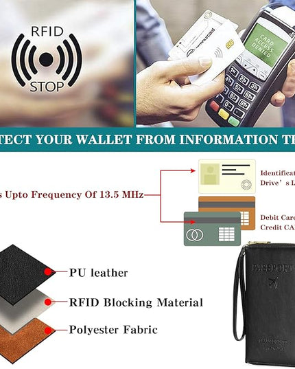Leather RFID Blocking Passport Holder Travel Wallet, Passport Cover/Travel Wallet for Women/Men with