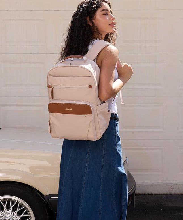 LOVEVOOK Laptop Backpack for Women, 15.6" Work Backpack Purse, Travel Personal Item Bag, Carry On Business Computer Bag, Casual Daypack for Office, School, or Gift, Apricot Brown