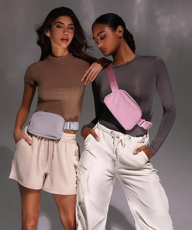 YOSHUYUKI Fanny Pack Crossbody Bag Trendy Waterproof Small Sling Cross Body Purse for Women Men Fashion Waist Packs Mini Belt Pouch Chest Bum Hip Bag Lulu Dupes for Travel Vacation Running Pink