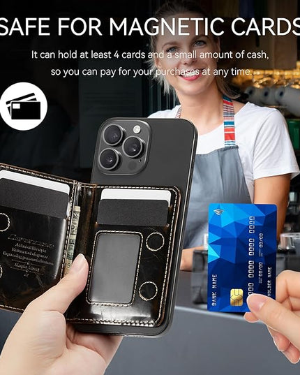 Defencase for Magsafe Wallet Magnetic Card Holder RFID Blocking, PU Leather Minimalist Phone Wallet for MagSafe Phones and Cases for iPhone 17/16/ 15/14/ 13/12/ Pro/Max/Plus/Air, Coffee