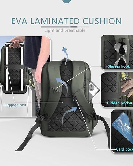 hk Laptop Backpack for Men with USB Charging Port for Business Work College Travel (Green, 17.3 inch)