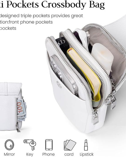 befen Genuine Leather Small Crossbody Bags for Women, Multi Pocket Cell Phone Crossbody Purse with RFID Blocking Card Slots