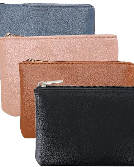 4 Pack Leather Zipper Coin Purse,Portable Change Wallet,Coin Pouch with Zipper for Men Women,Small Pouch Change Purse Coin Bag,Mini Coin Pocket Pouch Change Holder for Men Women(4 colors)