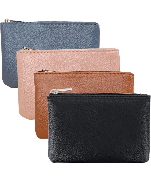 4 Pack Leather Zipper Coin Purse,Portable Change Wallet,Coin Pouch with Zipper for Men Women,Small Pouch Change Purse Coin Bag,Mini Coin Pocket Pouch Change Holder for Men Women(4 colors)