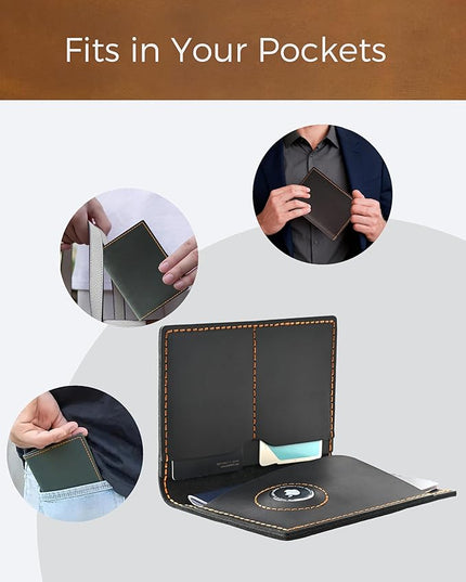 Passport Holder for Travel, Genuine Leather Passport Holder with Airtag, Rfid Passport Wallet Cover Case for Women Men, Travel Essentials Gift, Black
