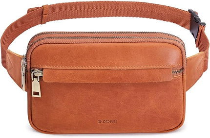 S-ZONE Fanny Packs for Women Genuine Leather RFID Blocking Crossbody Bags Purses Sling Waist Chest Bag Gifts Travel Running Adjustable Strap Men
