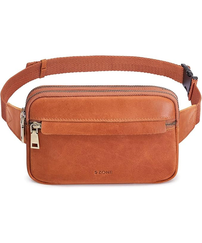 S-ZONE Fanny Packs for Women Genuine Leather RFID Blocking Crossbody Bags Purses Sling Waist Chest Bag Gifts Travel Running Adjustable Strap Men