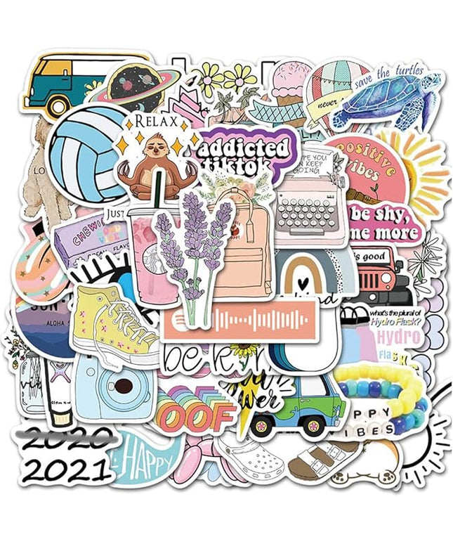 Girl's Cute Water Bottle Stickers 50 PCS Waterproof Laptop Aesthetic Stickers for Teens Kids