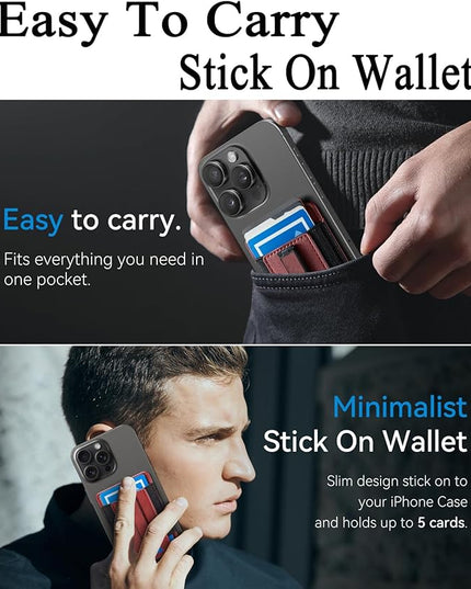BIAJIYA Phone Wallet Sticky Back with Stand - Holds 6 Cards for iPhone & Samsung, Ultra Thin Leather & Stretch Fabric Card Holder (WinRed)