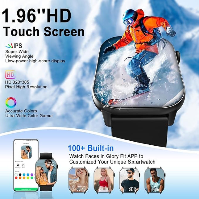 Smart Watch(Answer/Make Call), 1.96" HD Smartwatch for Men Women, 2025 New Fitness Watch with 100+ Sport Modes, Heart Rate/Sleep/SpO2/Calories Monitor, IP68 Waterproof Activity Tracker for Android iOS