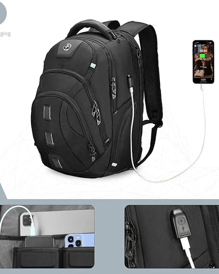 Swissdigital Design Men's Laptop Backpack, TSA Friendly USB Charging RFID Protection Backpack for College and Business, Fits 17" Laptops Black | SD1644FB-01