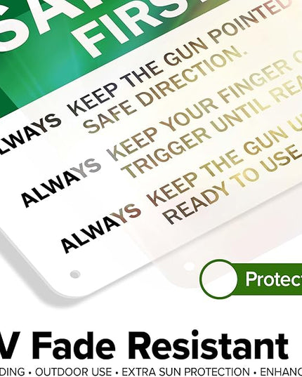 Safety First Always Keep The Gun Pointed In A Safe Direction Sign, 10x7 Inches, 55 mil thick HDPS (high density polystyrene), Made in USA by My Sign Center