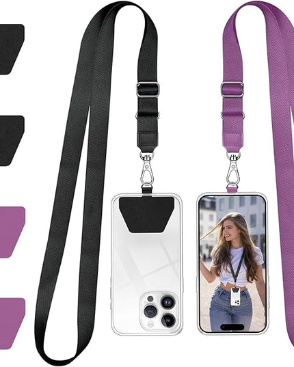 Doormoon Cell Phone Lanyard, Cellphone Lanyard Universal Adjustable Phone Neck Strap Leash Charm Phone Accessorie for Smartphone Safety Tether System, 2 Pack, Black Purple