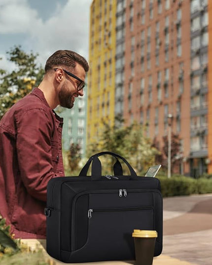 Laptop Bag 15.6 Inch Laptop Briefcase Computer Bag for Men Women Waterproof Business Office Work Large Laptop Case 15.6 Inch Adjustable Shoulder Messenger Bag Black