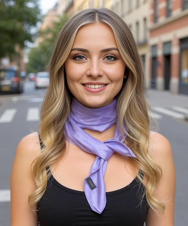 CHUNG Women's Square Satin Scarf 27.5" Bandanas Solid 50s Retro Neck Scarves Emulation Silk Handbag Hair Ribbons Necktie