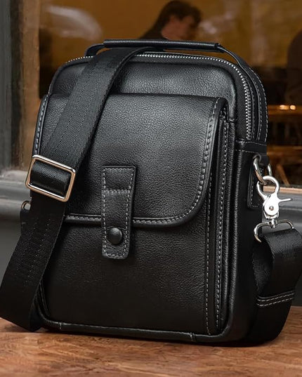 Augus Leather Small Messenger Bag For Men Crossbody Handbag Shoulder Sling Travel Bags for Men Purse Daypack Magnetic Buckle
