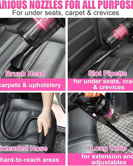 Viewsun Car Vacuum Cordless Rechargeable, 8000PA High Power Handheld Vacuum Cleaner with 17PCS Car Cleaning Kit, Pink Auto Accessories for Women Gift