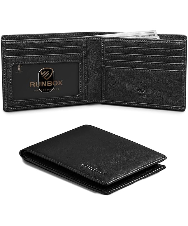 RUNBOX Wallet for Men Slim Leather Bifold RFID Blocking Minimalist Front Pocket Design with Gift Box