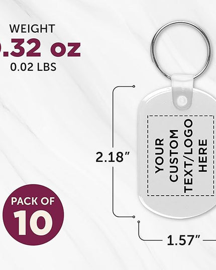DISCOUNT PROMOS Tag Soft Plastic Keychains - 10 pack - Customizable Text, Logo - Small Key Tag Chain For Staying Organized - Rubber Key Ring Keychain – White
