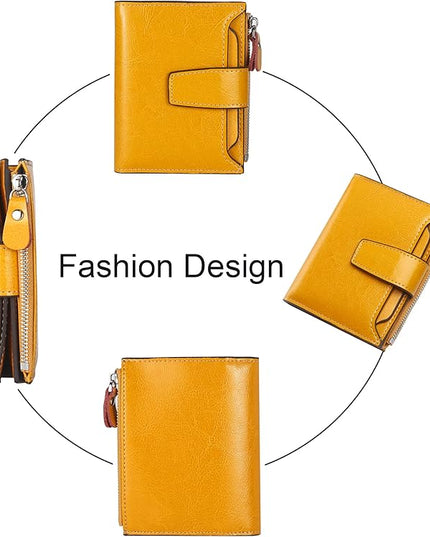 Lavemi Small Compact Women Wallet RFID Blocking Genuine Leather Bifold Purse with ID Windows
