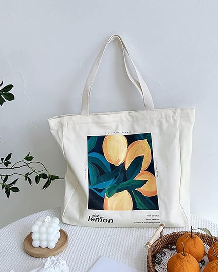 BROADREAM Aesthetic Canvas Tote Bag for Women, Vintage Reusable Book Tote Bag with Inner Zipper Pocket
