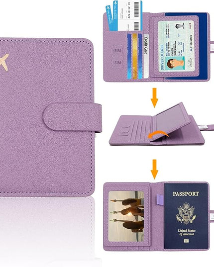 Melsbrinna Rfid Passport Holder for Travel women/Men, Cute Passport Wallet Rfid Blocking Card Slots, Rfid Passport Cover/CaseTravel Wallet, Passport Book Holder (1, Purple1)