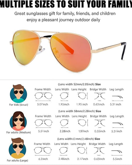 Pro Acme Classic Polarized Aviator Sunglasses 100% UV Protection, 52mm 58mm 63mm