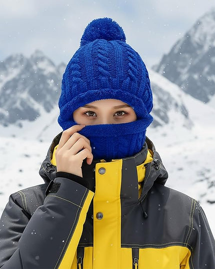 HUAMULAN Women Winter Beanie Hats One Piece Fleece Lined Knit Balaclavas Mask Set Skull Neck Circle Scarf Ski Snow Hat Pompom
