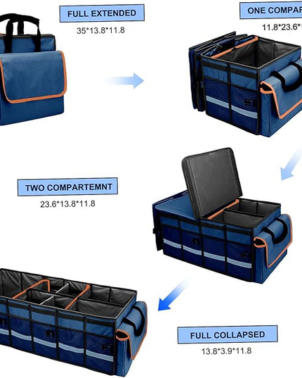 Car Trunk Organizer and Storage with Removable Leakproof Cooler Bag, 6 Removable Dividers for Custom Space, Collapsible Trunk Storage with Non Slip Bottom, Foldable Cover for SUV, Jeep, MPVs