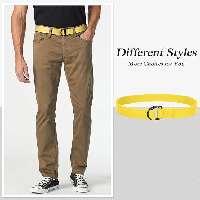 JASGOOD Men Canvas Belt Web Fabric Casual Belt with Black Double D-ring 1 1/2" Wide Set of 2