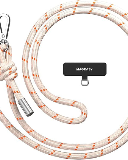 MAGEASY Universal Cell Phone Lanyard - Anti-Theft Thick Rope Crossbody Phone Strap for iPhone 17 Pro Max & Most Smartphones, for Men & Women | 8.3mm Beige/Orange