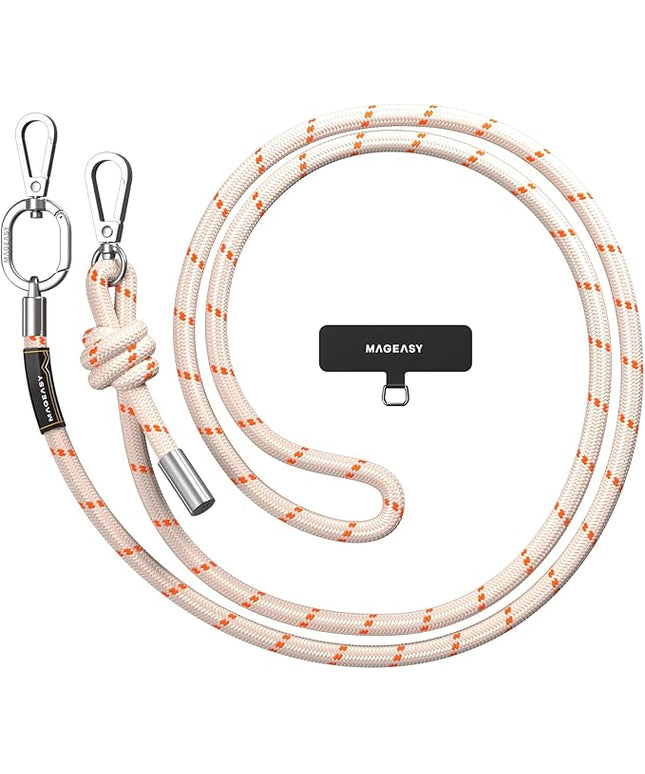 MAGEASY Universal Cell Phone Lanyard - Anti-Theft Thick Rope Crossbody Phone Strap for iPhone 17 Pro Max & Most Smartphones, for Men & Women | 8.3mm Beige/Orange