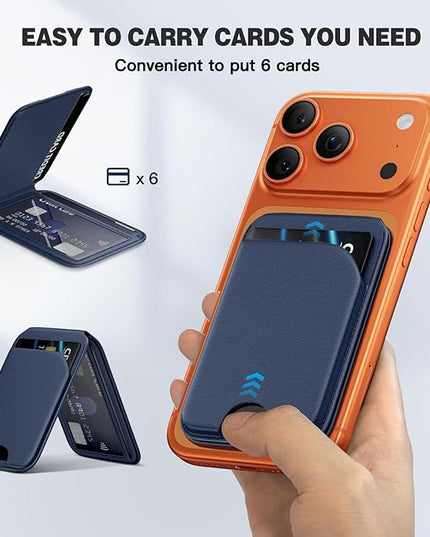 Magnetic Wallet for iPhone - Mag-Safe Wallet Lightweight Magnetic Phone Stand Adjustable Leather Card Holder for iPhone 17/16/15/14/13/12 Series, Not for Mini (Dark Blue)
