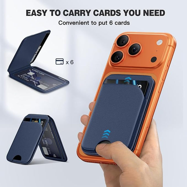 Magnetic Wallet for iPhone - Mag-Safe Wallet Lightweight Magnetic Phone Stand Adjustable Leather Card Holder for iPhone 17/16/15/14/13/12 Series, Not for Mini (Dark Blue)