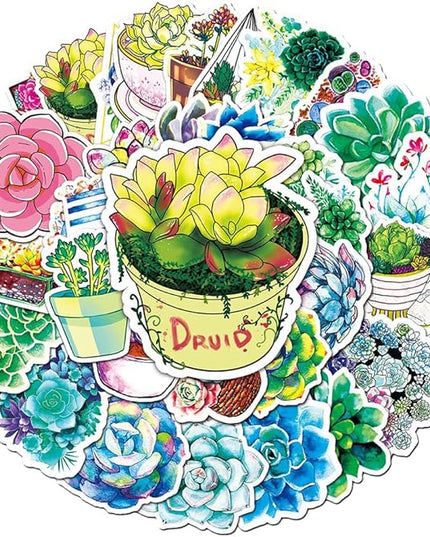 Watercolor Succulent Vinyl Stickers, 50 PCS Waterproof Botanical Plant Decals for Laptops, Scrapbooking, Journals, Notebooks, Water Bottles, Suitcases, Phones & DIY Decor