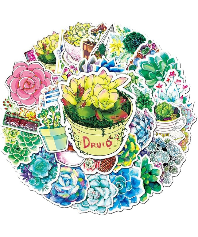 Watercolor Succulent Vinyl Stickers, 50 PCS Waterproof Botanical Plant Decals for Laptops, Scrapbooking, Journals, Notebooks, Water Bottles, Suitcases, Phones & DIY Decor