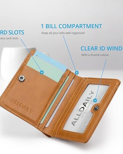 Alldaily Small RFID Wallet for Women Slim Compact Bifold Pocket Ladies Travel Mini Purse (Brown)