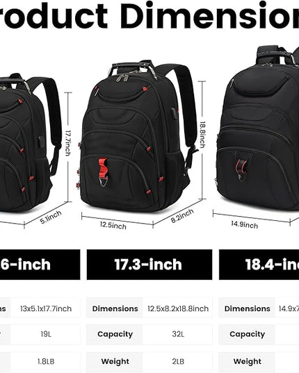 Extra Large Laptop Backpack for Men,37L Gaming Laptop Backpack,18.4Inch Travel Backpack with USB Charging Port, Business Flight Approved -Big Capacity Computer Bag College Bookbag, Black Black