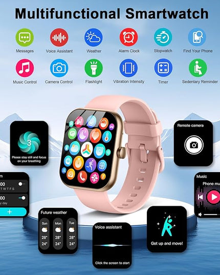 Motast Smart Watch (Answer/Make Call), 1.96" HD Smartwatch for Women, 2025 Fitness Watch with 112+ Sport Mode/Pedometer/Sleep/Heart Rate Monitor, IP68 Waterproof Fitness Tracker for Android iOS Pink