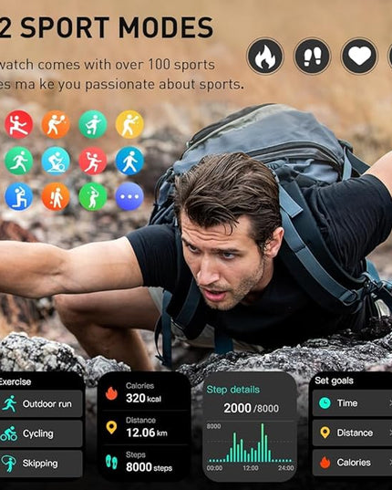 Smart Watch(Answer/Make Call), 1.96" HD Smartwatch for Men Women, 2025 Fitness Watch with 110+ Sport Modes/Heart Rate/Sleep Monitor/Pedometer, IP68 Waterproof Fitness Activity Tracker for Android iOS