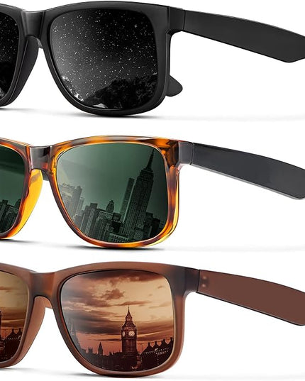 KALIYADI Sunglasses Men Polarized Sun glasses for Mens Womens Classic Matte Black Frame UV Protection 3pack