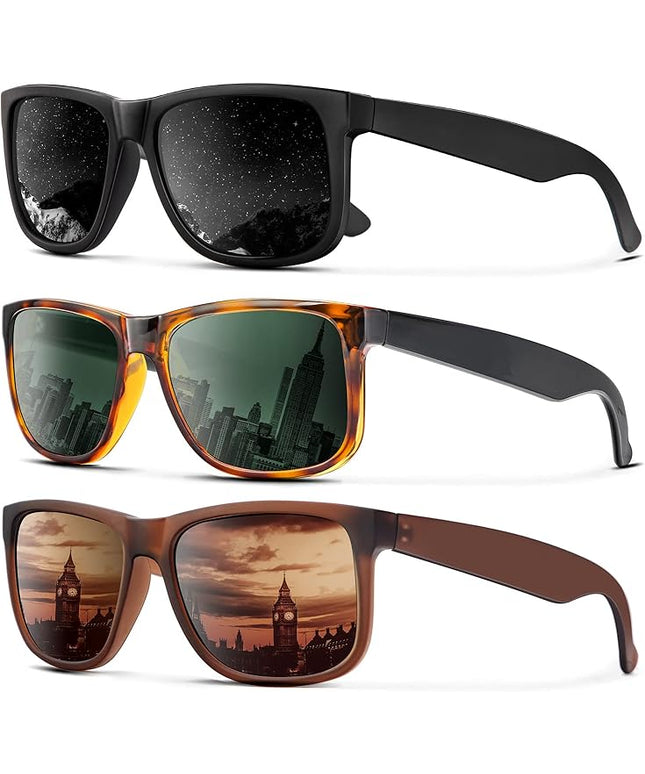 KALIYADI Sunglasses Men Polarized Sun glasses for Mens Womens Classic Matte Black Frame UV Protection 3pack