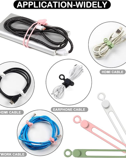 OneLeaf 48Pcs Silicone Cable Ties, Elastic Cord Ties for Cable Organizer, Reusable Wire Management, Cord Organizer Essentials, Multipurpose Cable Management for Travel/Portable/Office/Home Desk