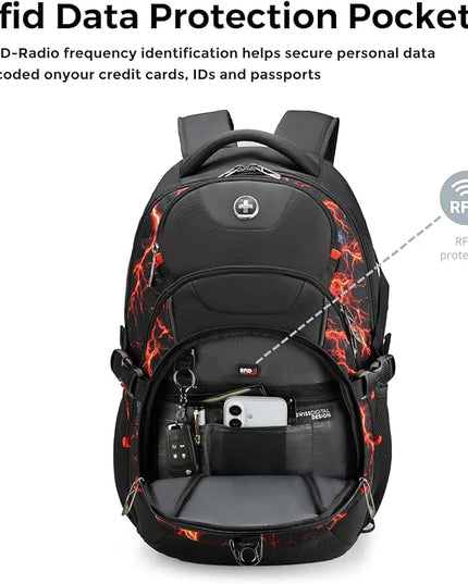 Swissdigital Laptop Backpack with USB Charging Port, Travel Backpack Fits 15.6 inches Computer, 31L Backpack for Men, Flame Red | SD803-97