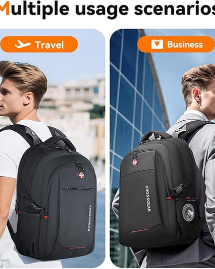 CROSSGEAR Travel Laptop Backpack Commuter Backpack Classic Backpack Water Resistant with USB Charging Hole Computer Bag Daypack for Men Women Work Daily Life,Black